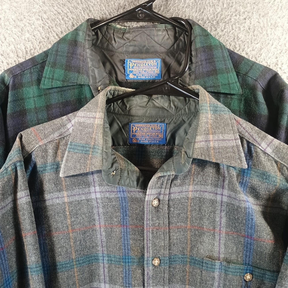 Lot Of 2 Pendleton‎ Authentic Watch Tartan Shirts Mens M Elbow Patch Green Gray